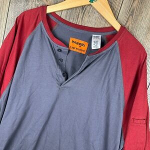 Wrangler FR Flame Resistant Henley Shirt Red Gray Long Sleeve Men 3XL Workwear